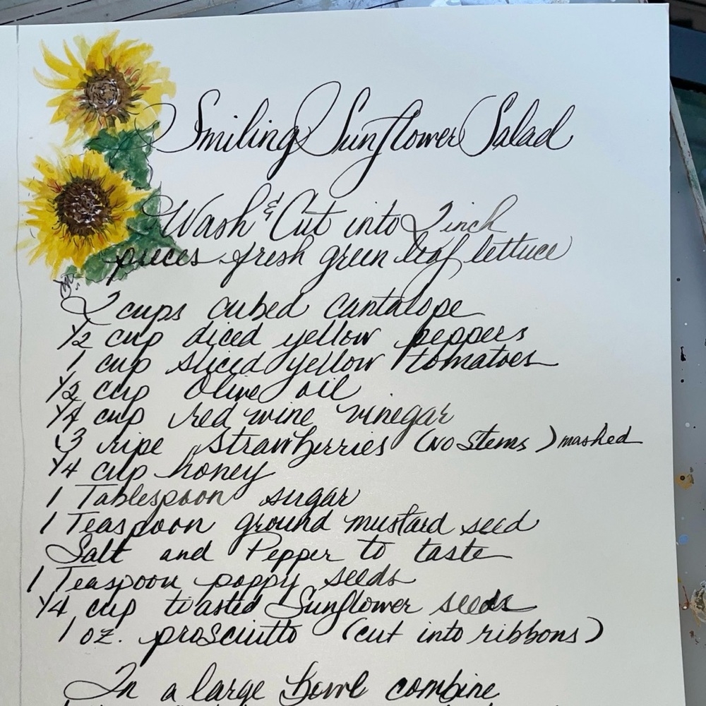Handwritten Recipe with Sunflower Illustration